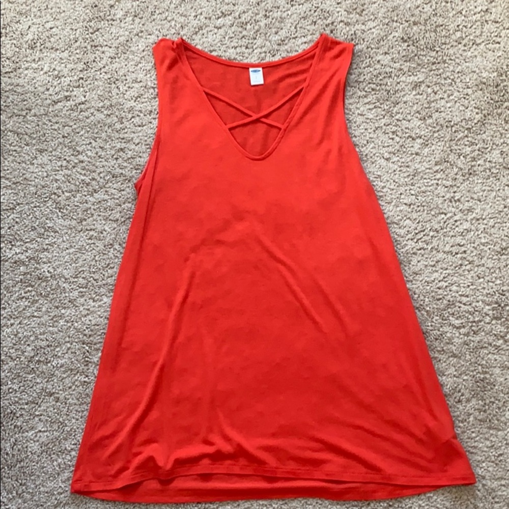 Bright orange, cross neck tank